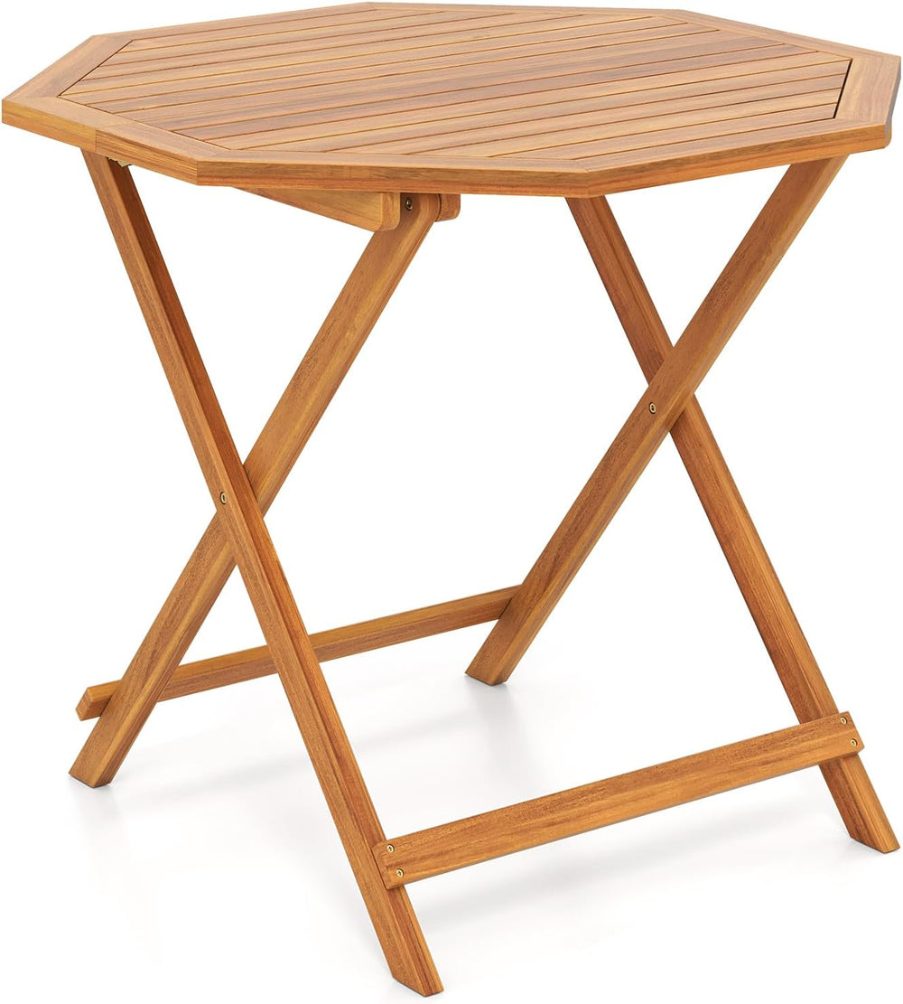 Tangkula 37.5” Folding Patio Table for 4, Acacia Wood Outdoor Dining Table