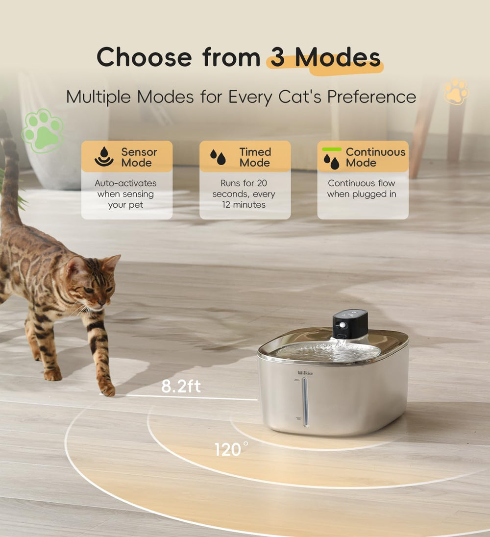 Cat Water Fountain Stainless Steel, 138fl.oz / 4.1L Cordless Cat Fountain