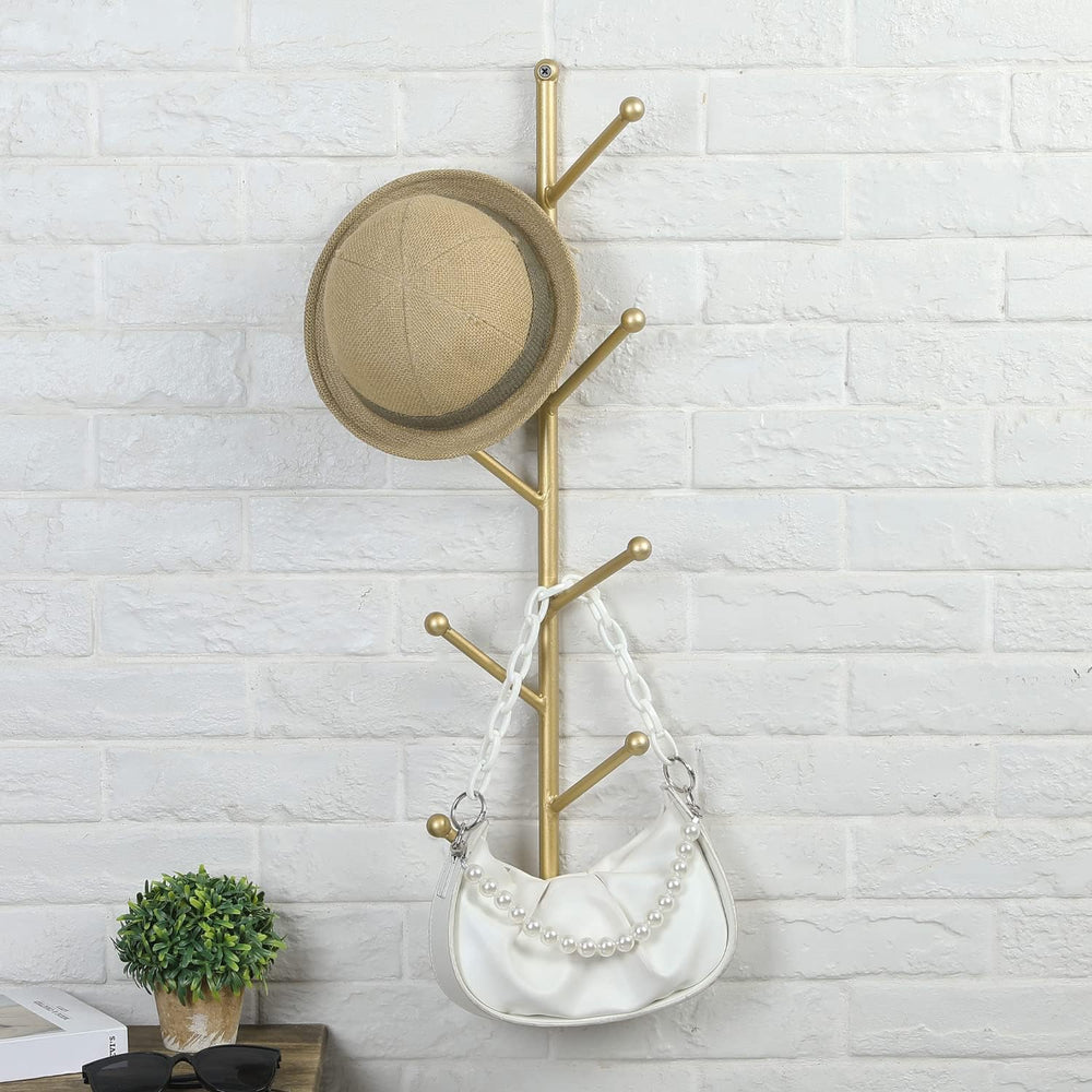 MyGift Modern Gold Metal Wall Hat & Coat Rack Tree with 8 Branch Hooks