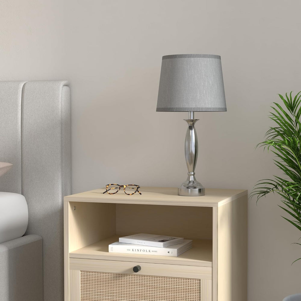 Bedroom Lamps for Nightstand, 3 Way Dimmable Silver Bedside Lamps with USB