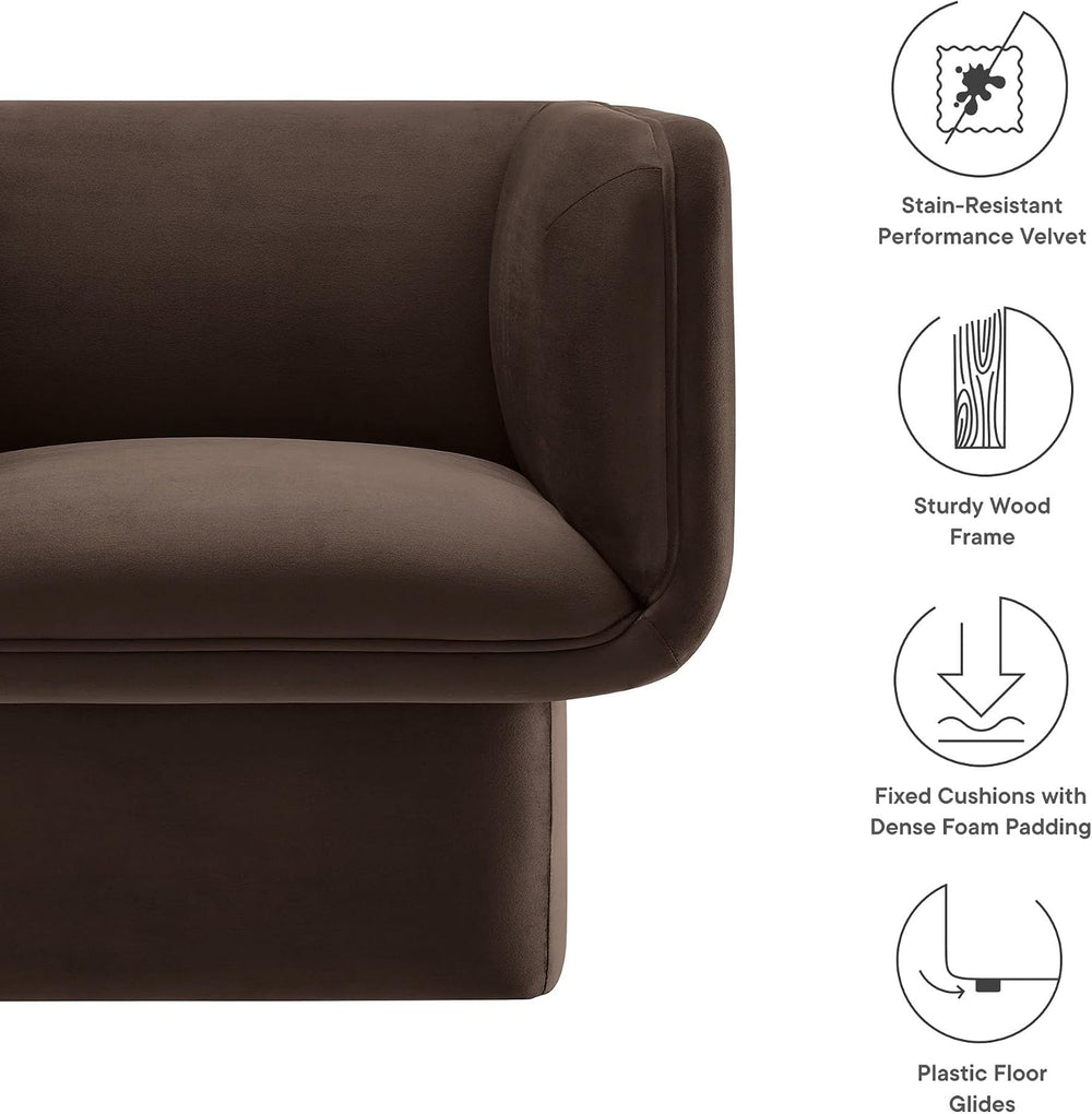 Modway Tate Performance Velvet Accent Chair in Chocolate Brown - Upholstered ...