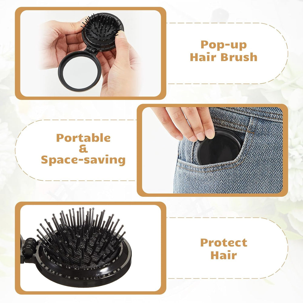 Uiifan 50 Pcs Foldable Mini Travel Hair Brush with Mirror Bulk Compact Comb