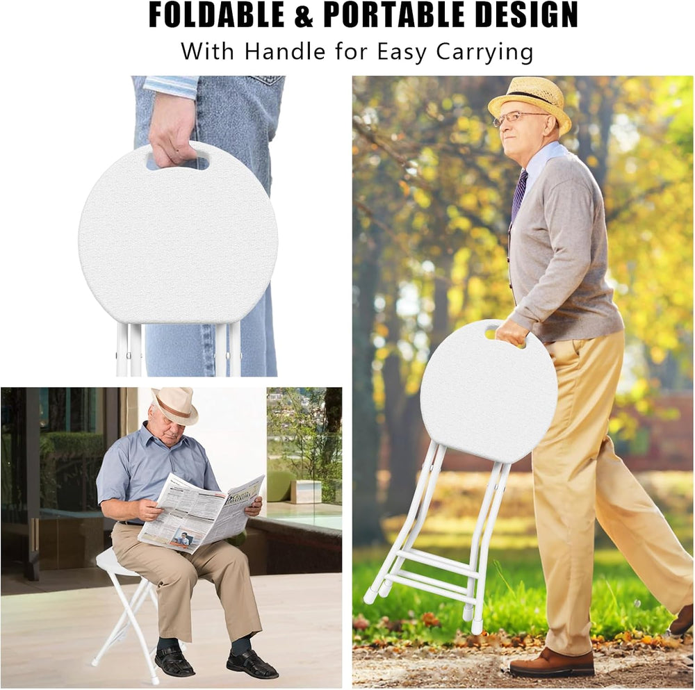 18 Inch Folding Stool with Handle & Steel Frame Pack of 4, White