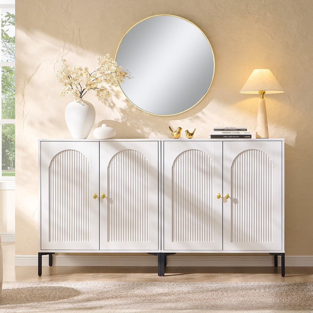 IFGET 61.75" W Modern Arched Sideboard Buffet Cabinet with Storage, White