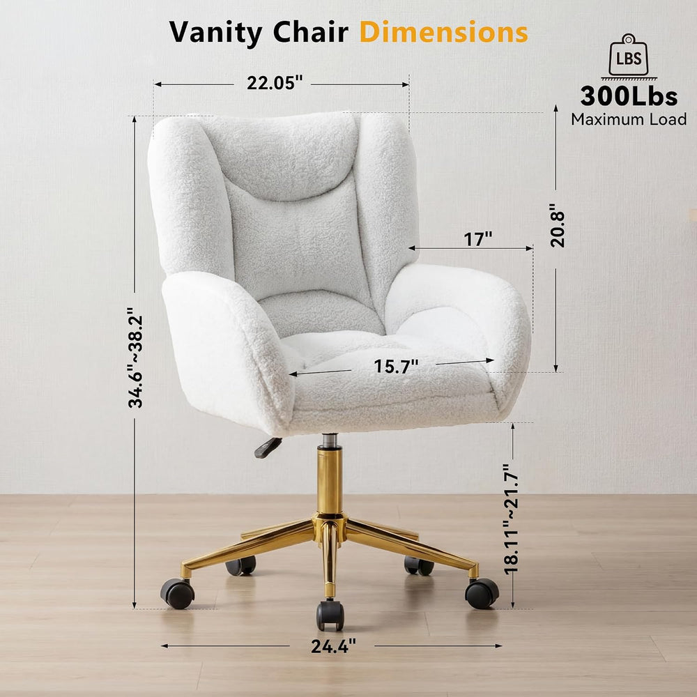 FOXHUNTER Vanity Chair with Wheels 360°Swivel Office Chair Teddy, White