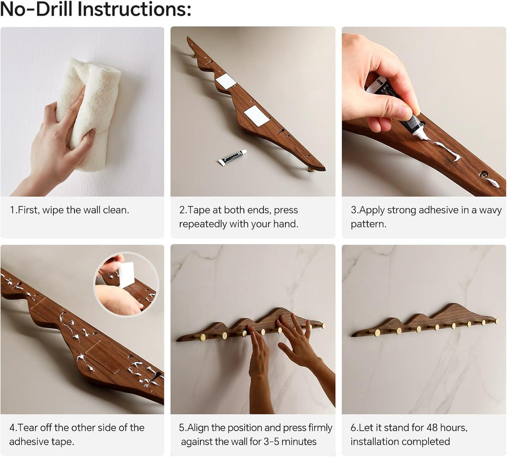 Wall Coat Rack, Walnut Wood, 8 Hooks