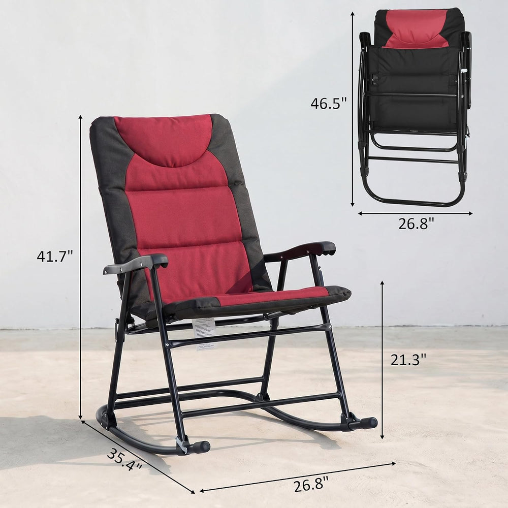 Outsunny Set of 4 Oversized Folding Rocking Camping Chair, Red
