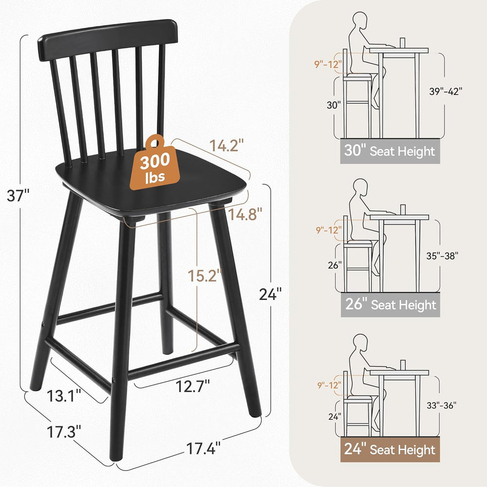 LUE BONA Windsor Wooden Bar Stools Set of 3 for Kitchen Island, Farmhouse 24 ...