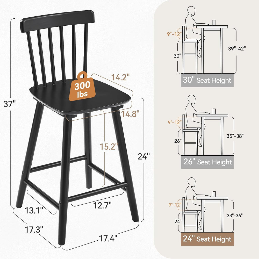 LUE BONA Windsor Wooden Bar Stools Set of 4 for Kitchen Island, Farmhouse 24 ...