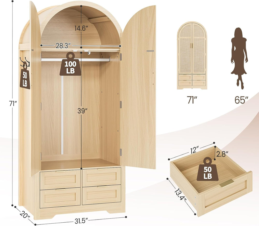 Armoire Wardrobe Closet with 4 Drawers - 2 Wood Bedroom Armoires and Wardrobe...