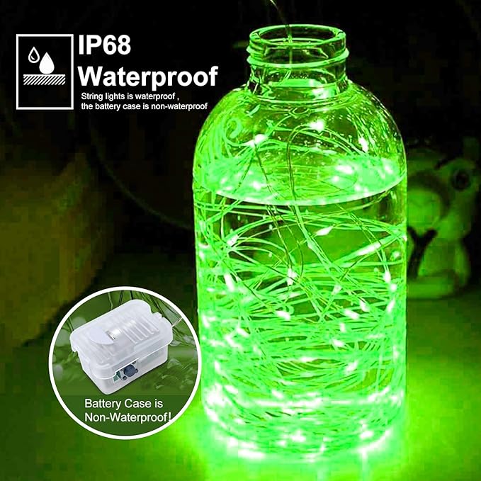 pozzolanas 100 Pack Green Battery Operated String Lights - 7ft Waterproof Fir...