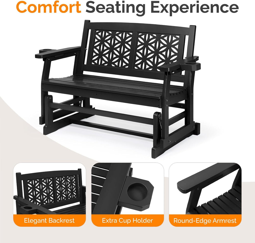 VINGLI Outdoor Glider for Adults, Patio Glider Love Seat with Cup Holders, Wo...
