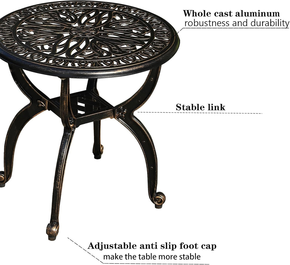 Cast Aluminum Outdoor Side Table, All Weather Round Small Coffee Table for Pa...