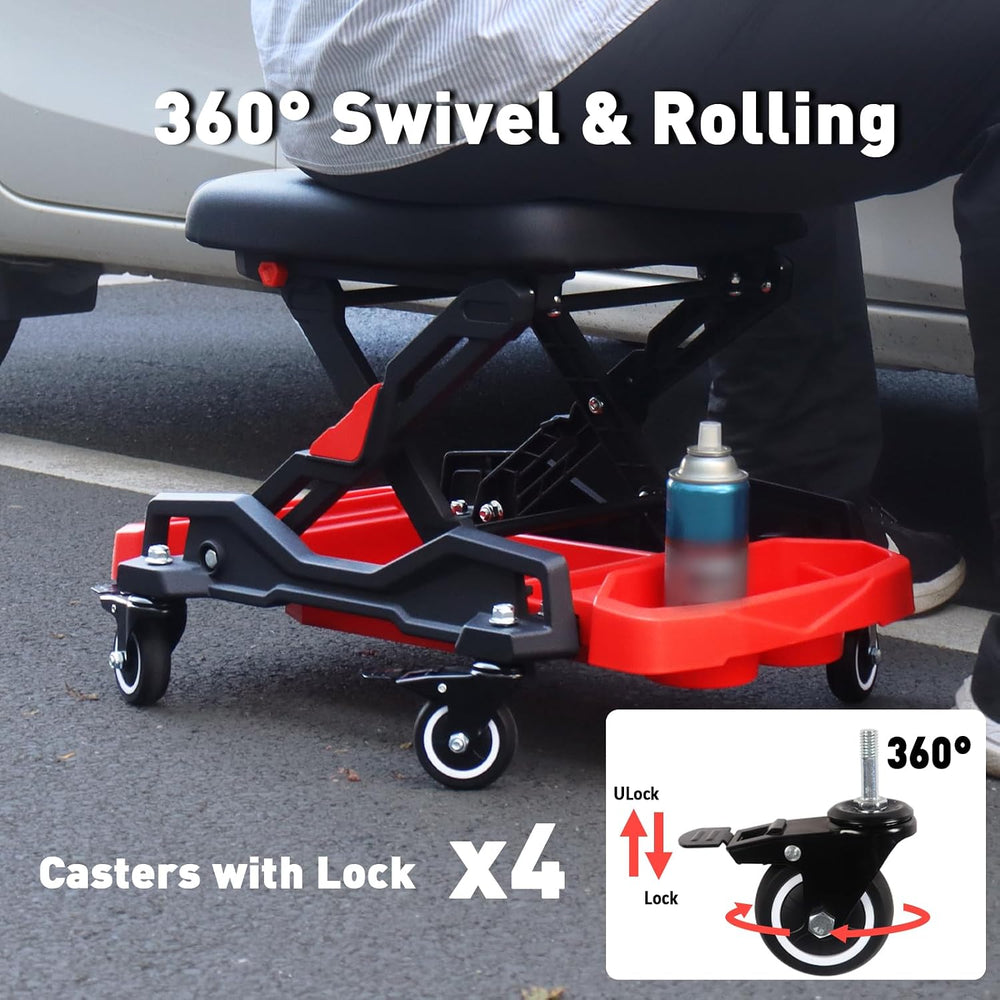 Rolling Creeper Seat, 300 LBS Garage Stool with 4 Locking Wheels