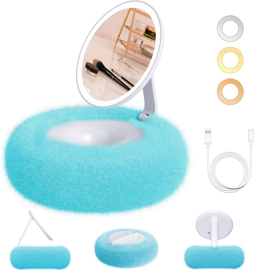 Rechargeable Compact Makeup Mirror with Light,Blue