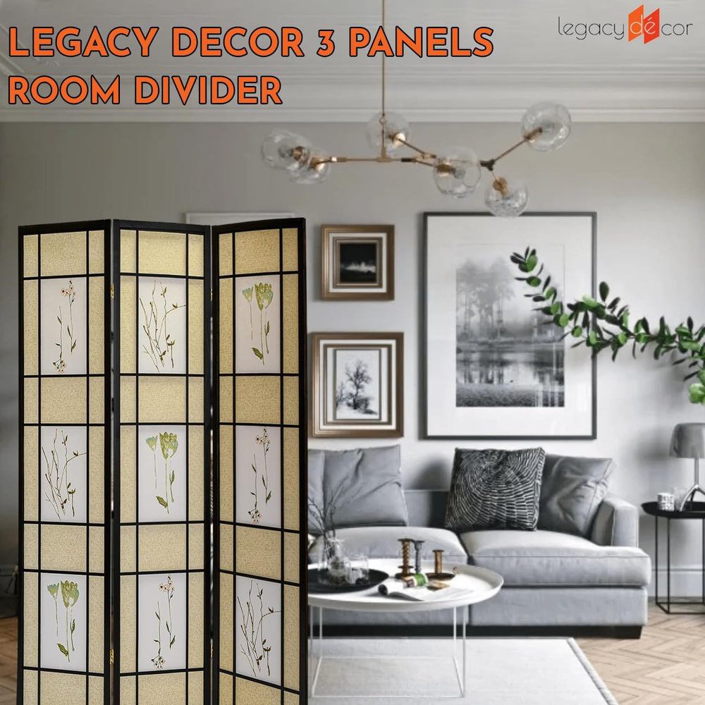 Legacy Decor Room Divider, Folding Privacy Screen, Black - 3-Panel
