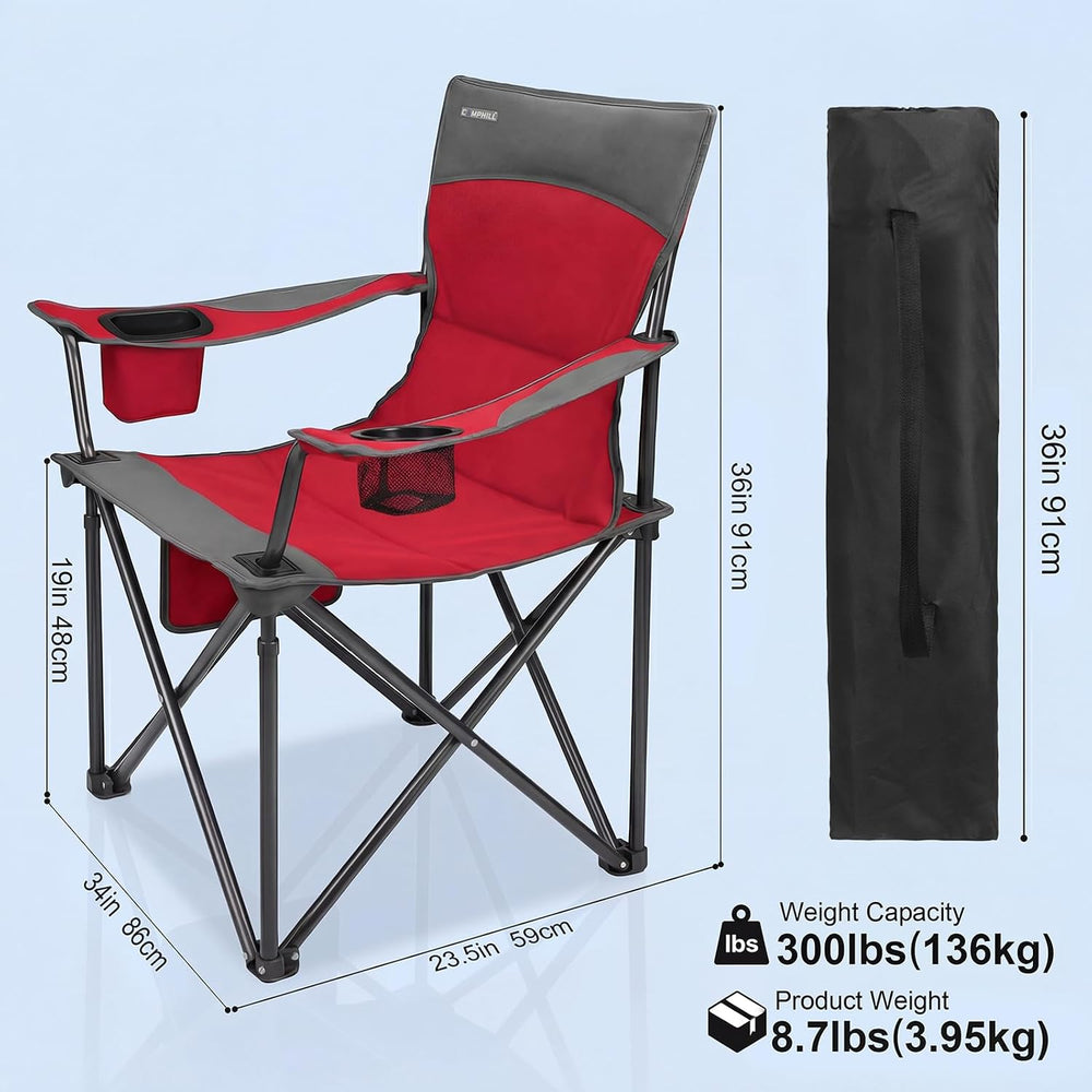 Oversized Camping Chair for Adults - 2 Pack Padded Lawn Chairs with Cup Holde...