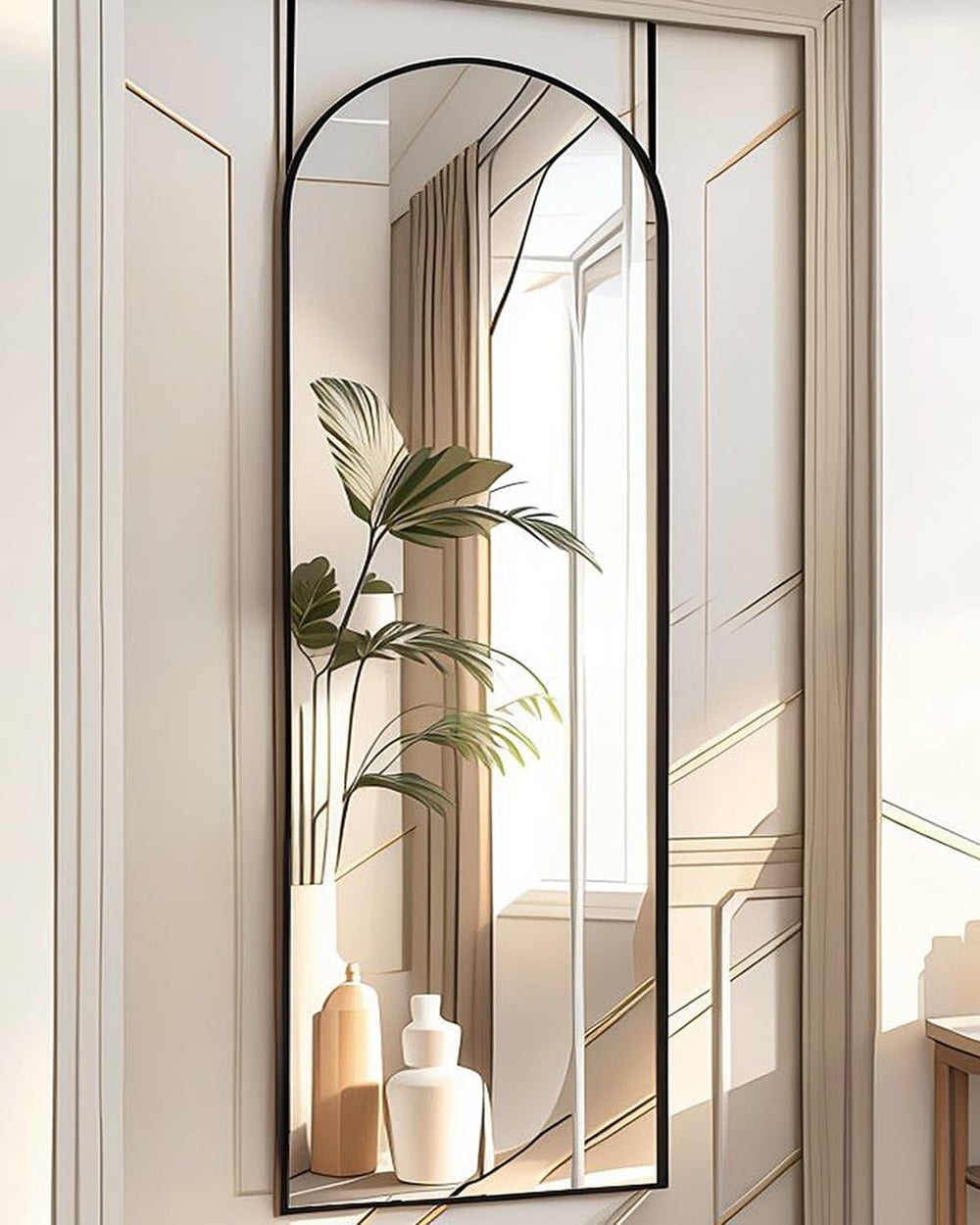 BEVERDY Over The Door Mirror - 16"x50" Full Length Arched Vertical ...