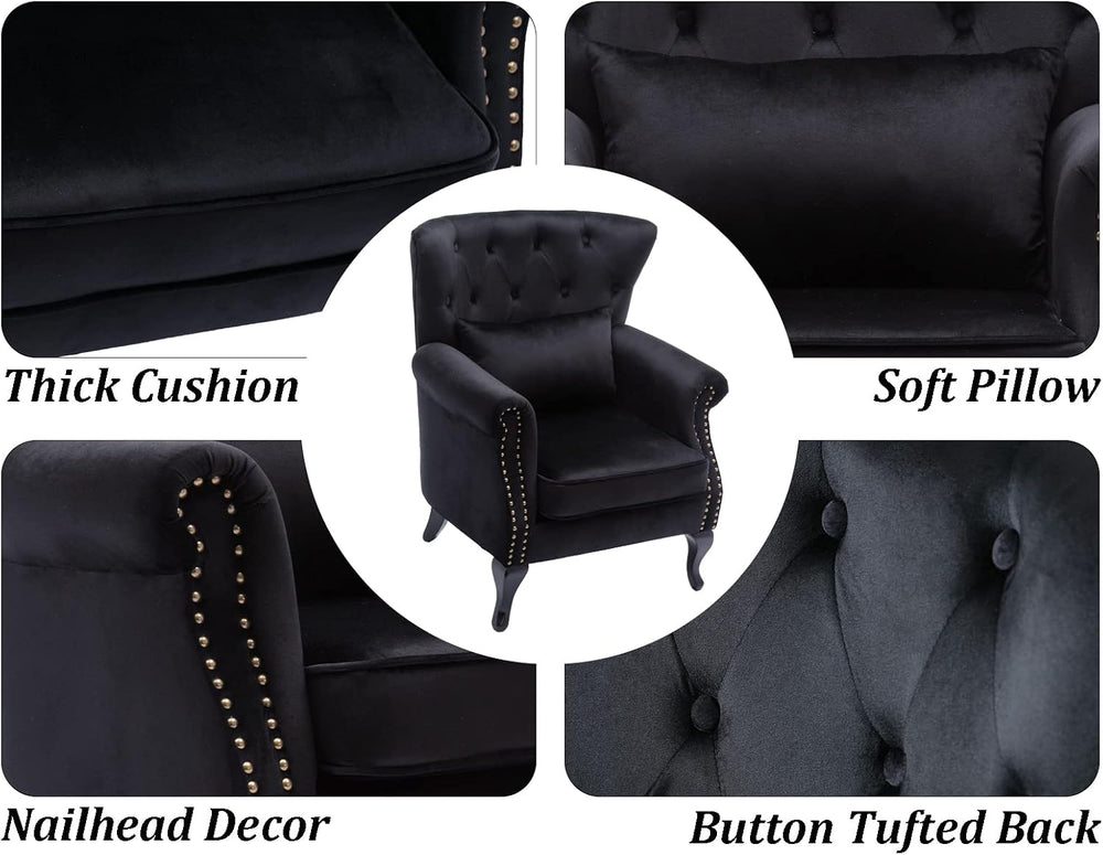 Mid Century Accent Chair Modern Button Tufted Armchair Club Chair Velvet Wing...