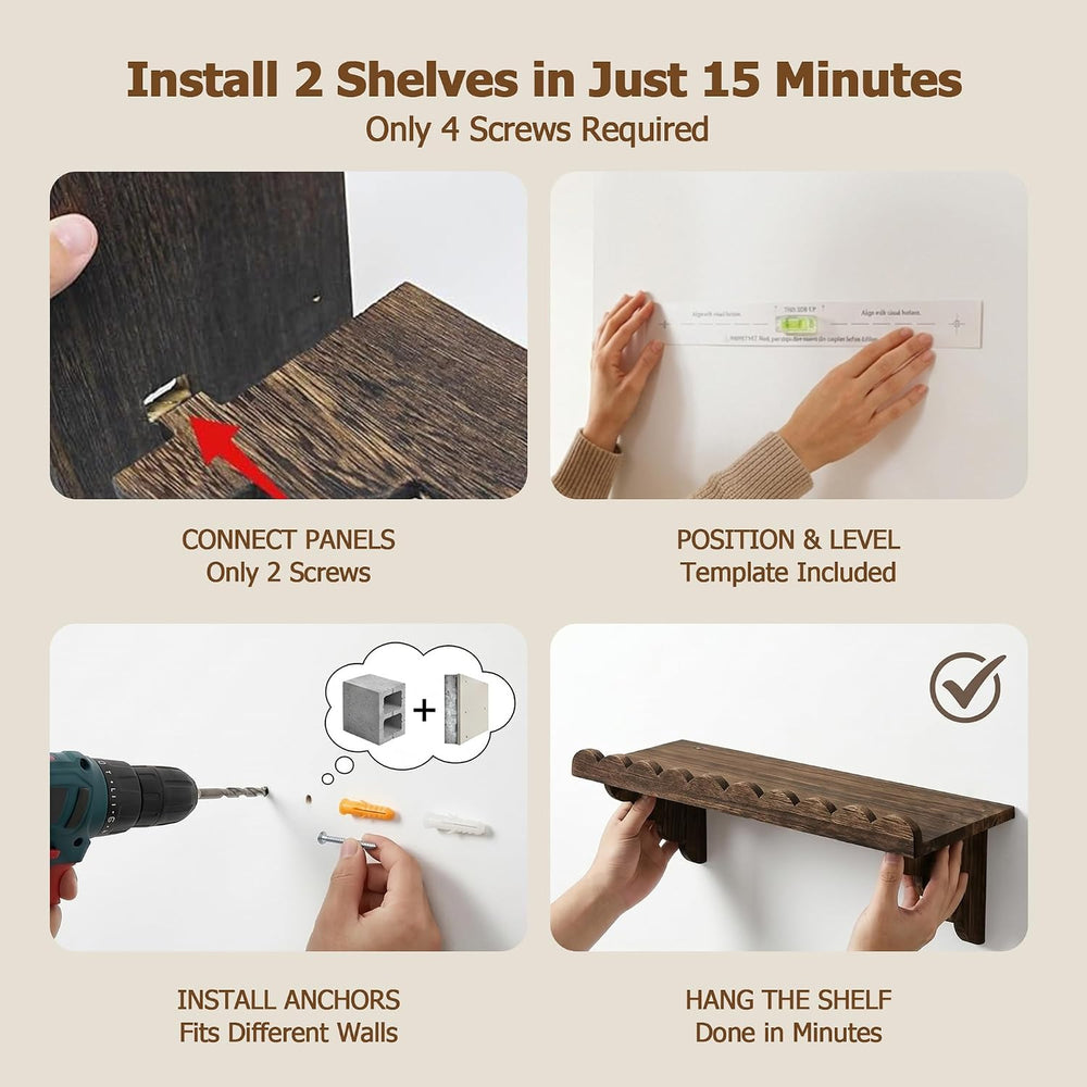 2 Pack Upgrade Clean Front Panel 17" Scalloped Wood Wall Shelf - 22 lbs ...