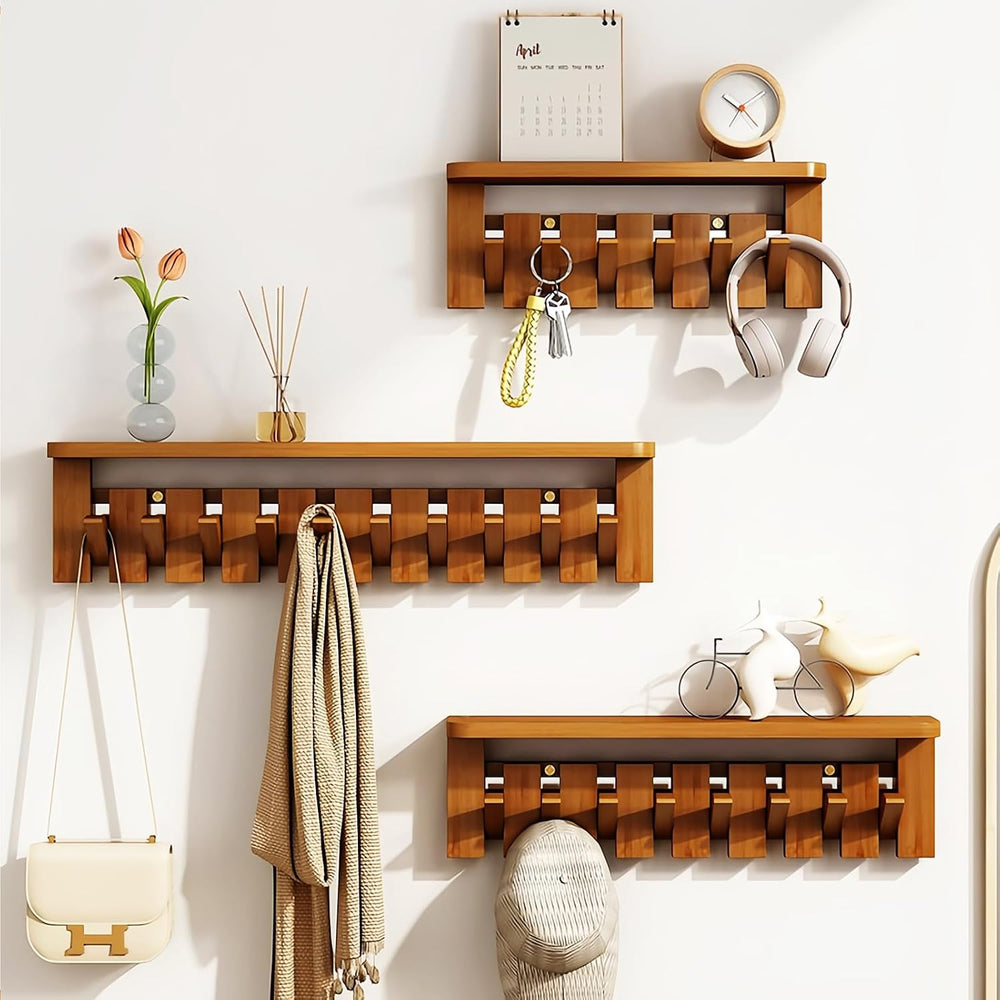 Paint Wood Wall Mounted Coat RackHooks Piano Key Hangers Natural Solid Wood H...