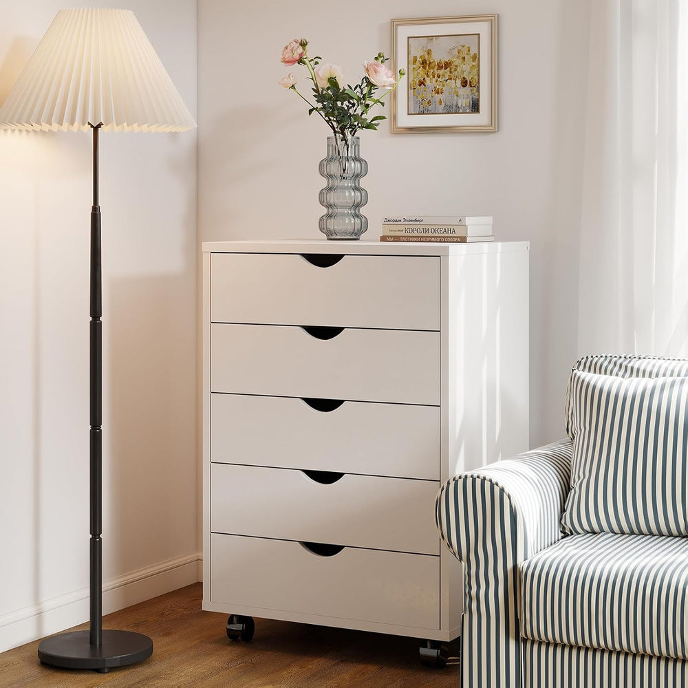 Sweetcrispy 5 Drawer Wooden Dresser, Storage Cabinets, Room Organization
