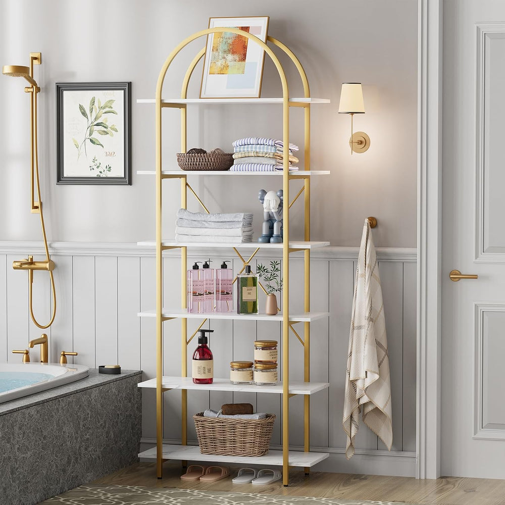 Arbuxzuy 6 Tier Bookshelf, 83" Tall Arched Bookcase, Tall Book Shelf wit...
