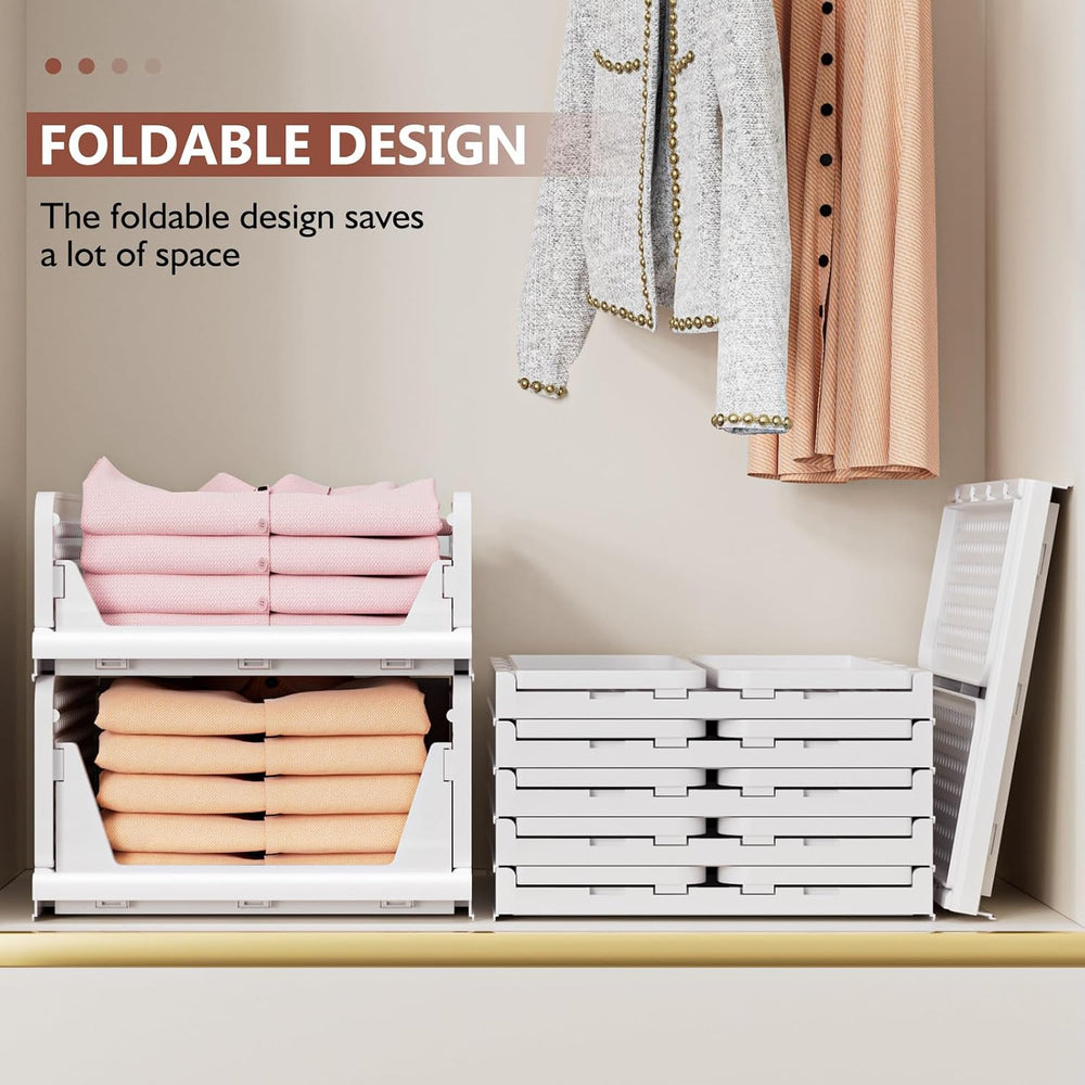 4 Pack Folding Closet Organizers Storage Box, Stackable Storage Bins, Plastic...