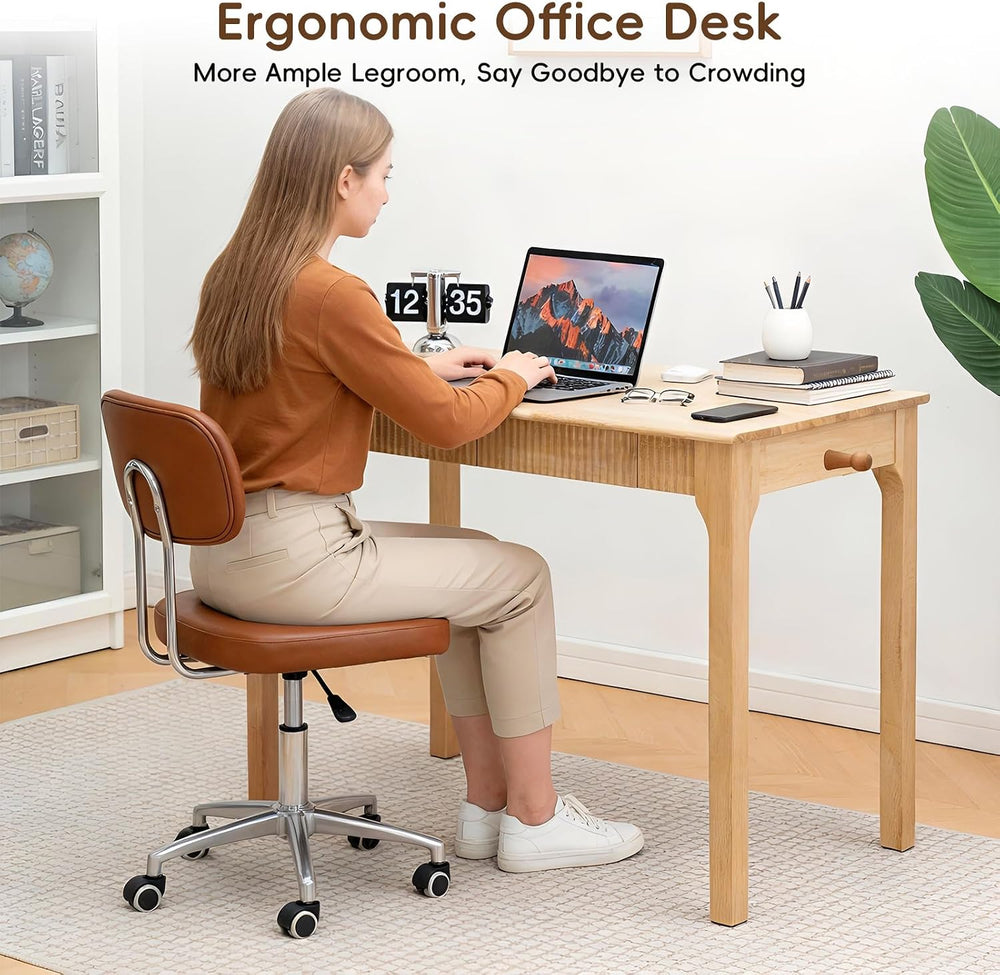 100% Solid Wood Desk,Small Oak Writing Desk，15-Min Assembly，Natural