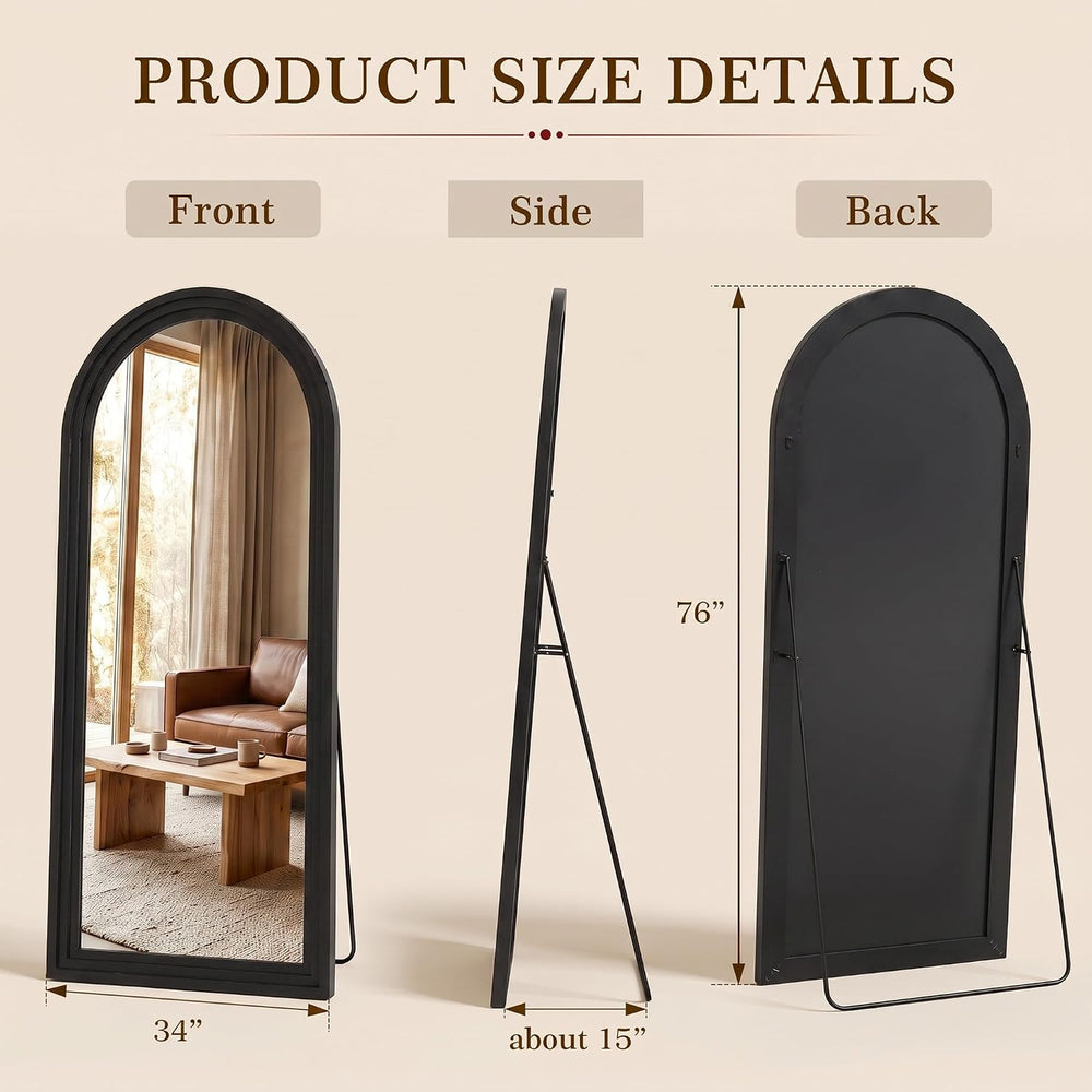 76"x34" Arched Full Length Mirror, Large Wood Floor Mirror, Black