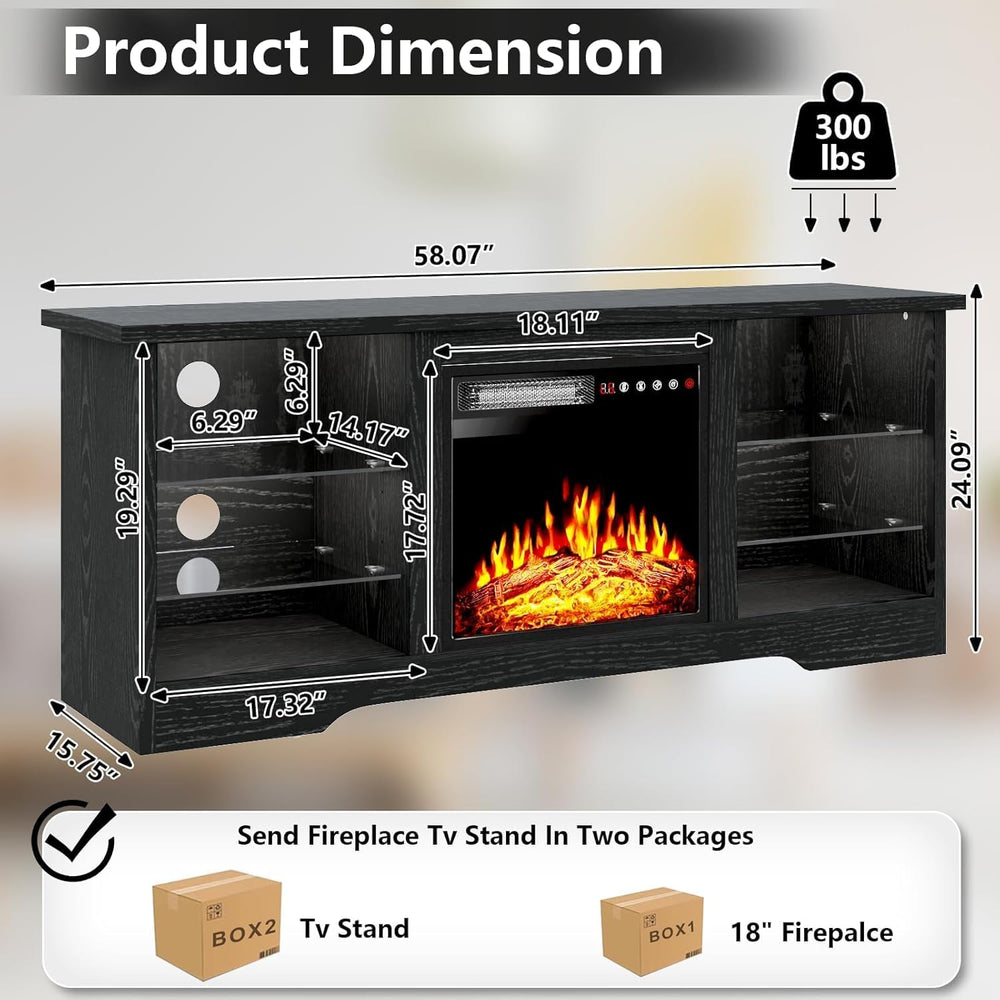 TAVATA 58" Fireplace TV Stand with 18" Fireplace, Modern Led Entert...