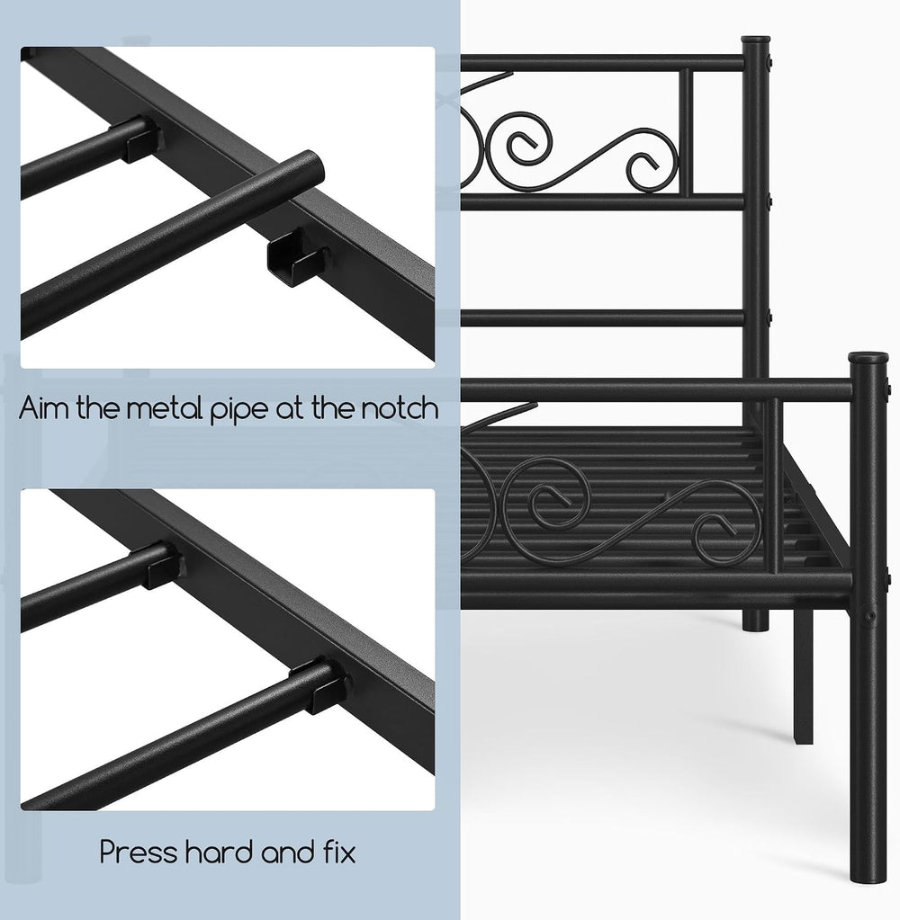 Yaheetech Twin XL Metal Bed Frame with Scroll Headboard and Footboard Black