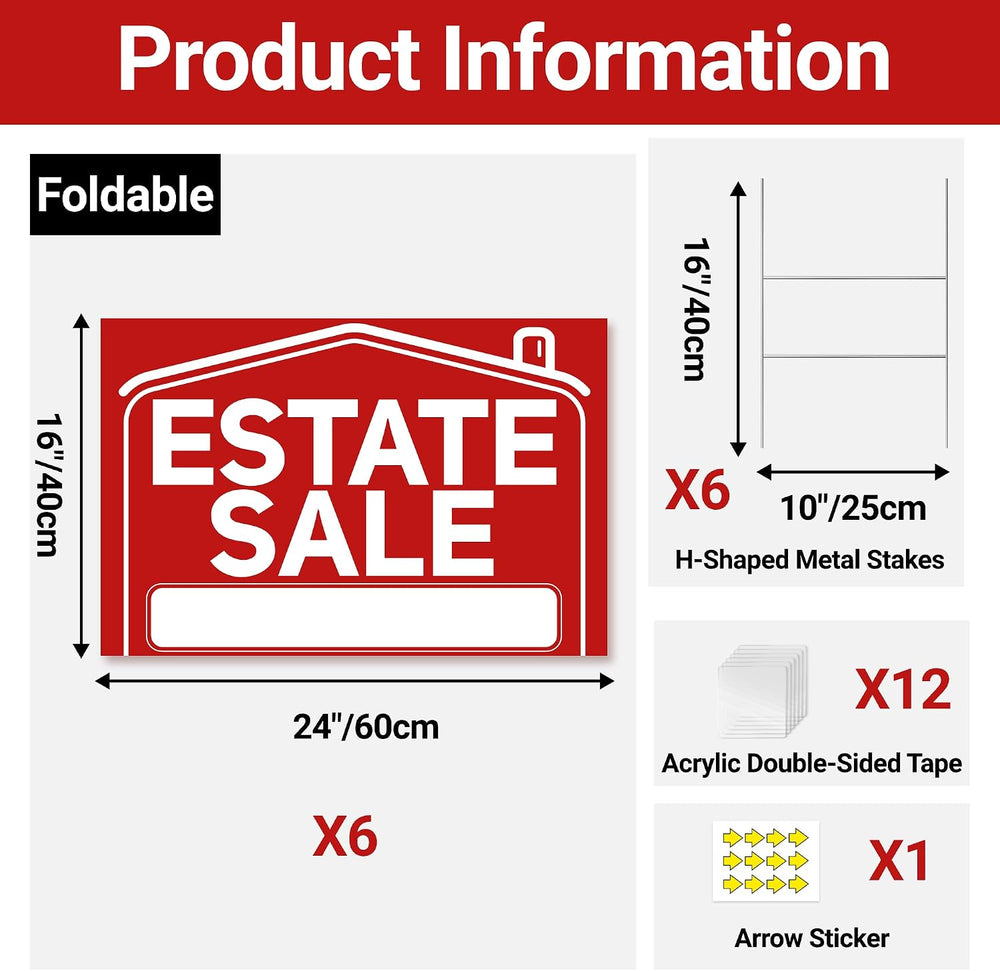 6 Pcs Estate Sale Signs with Stakes, Foldable Extra-Large Estate Sale Signs 2...