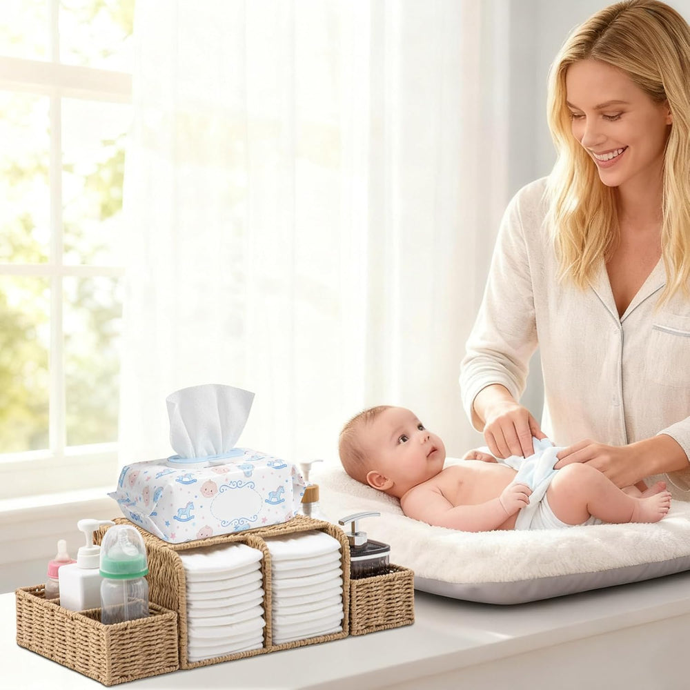 Large Wicker Diaper Caddy Changing Table Organizer, Khaki, Paper