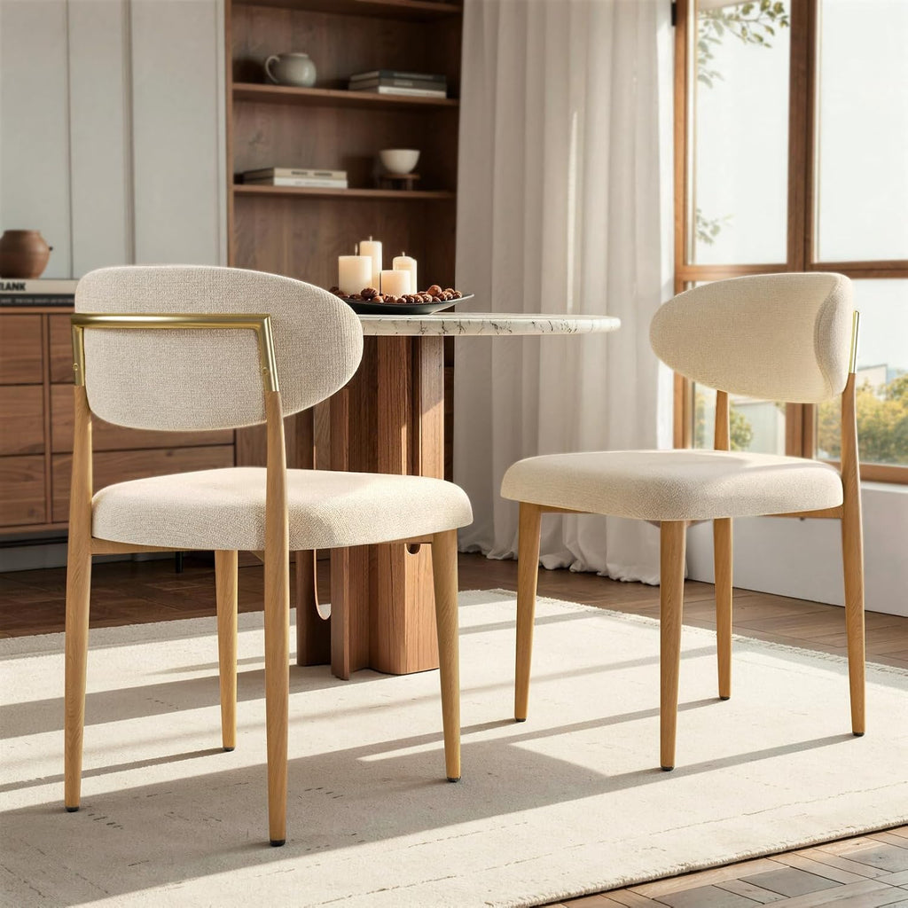 300LBS Dining Chairs Set of 2,Metal Kitchen Chairs,Modern Fabric Upholstered Dining Room Chairs with Ergonomic Curved Backrest for Kitchen Dining Room,Beige