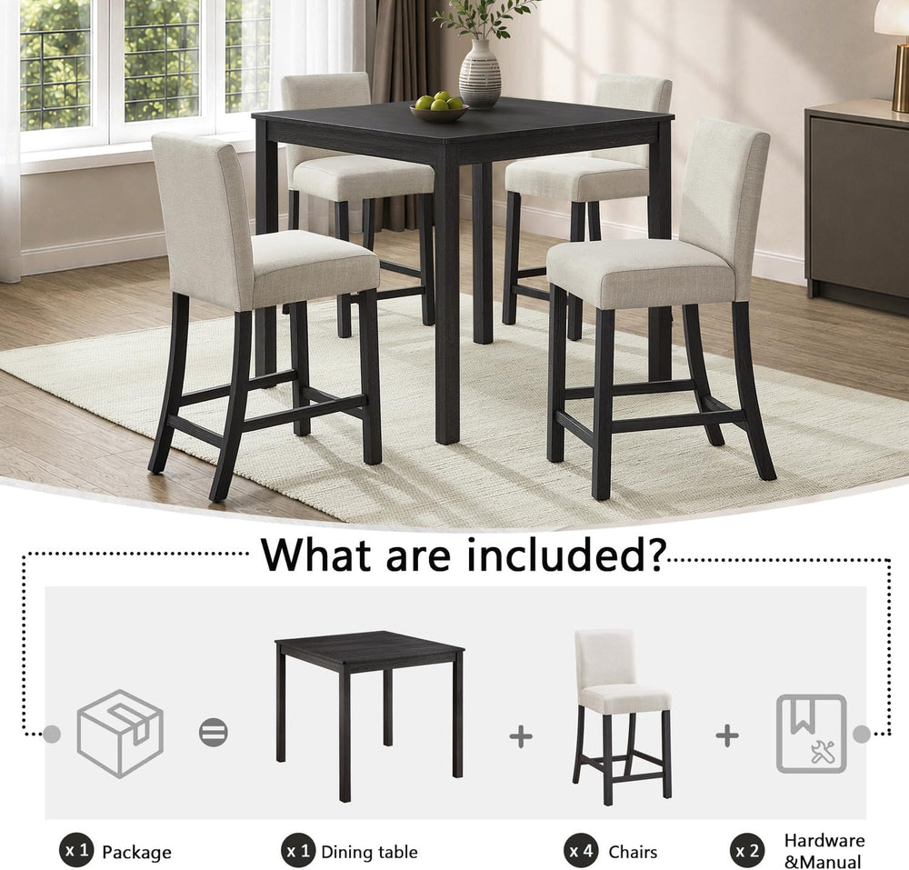 LUMISOL 5 Piece Counter Height Dining Table Set for 4 with Upholstered Chairs...