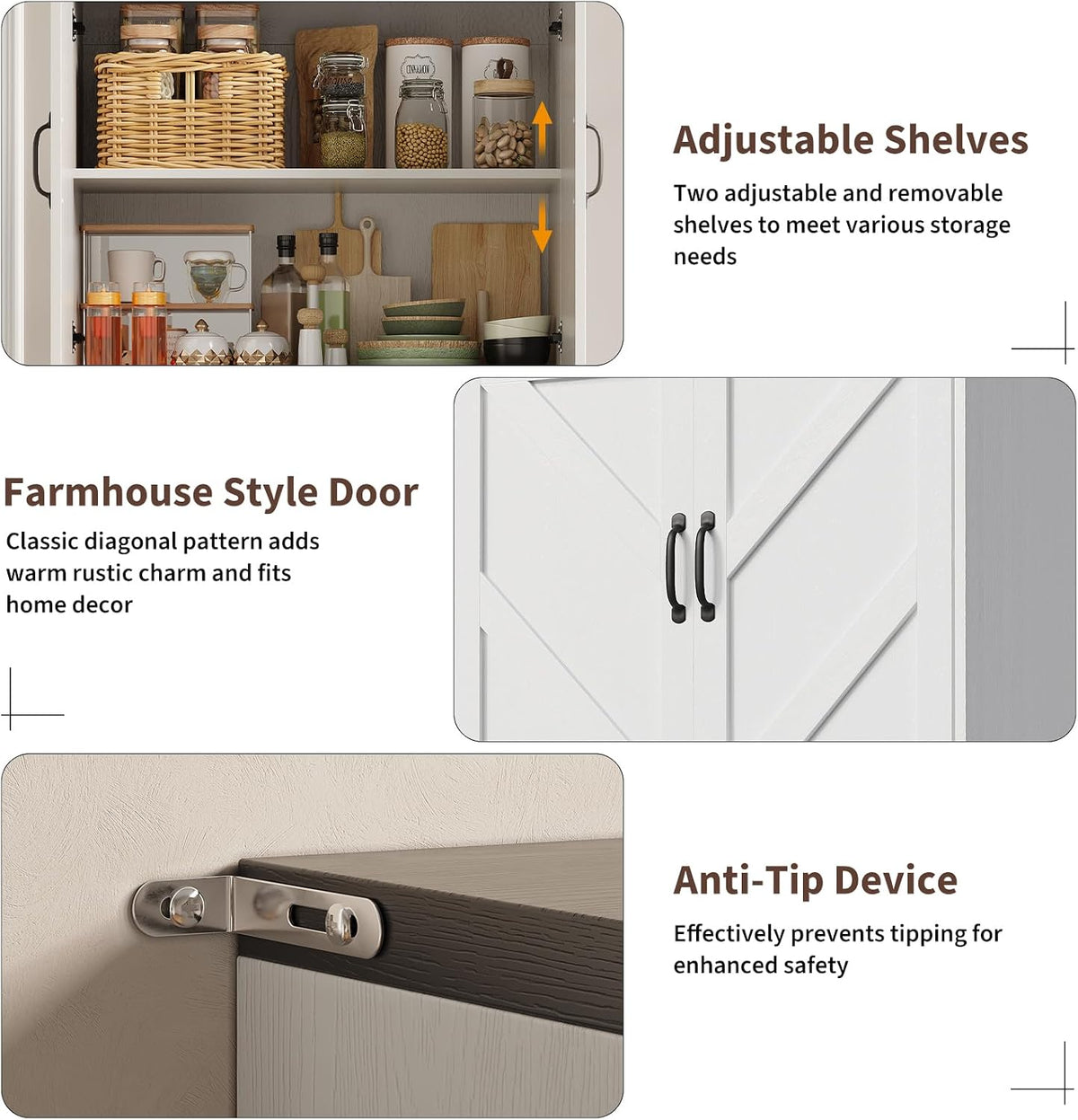IDEALHOUSE 70" Kitchen Pantry Storage Cabinet with 3 Adjustable Shelves