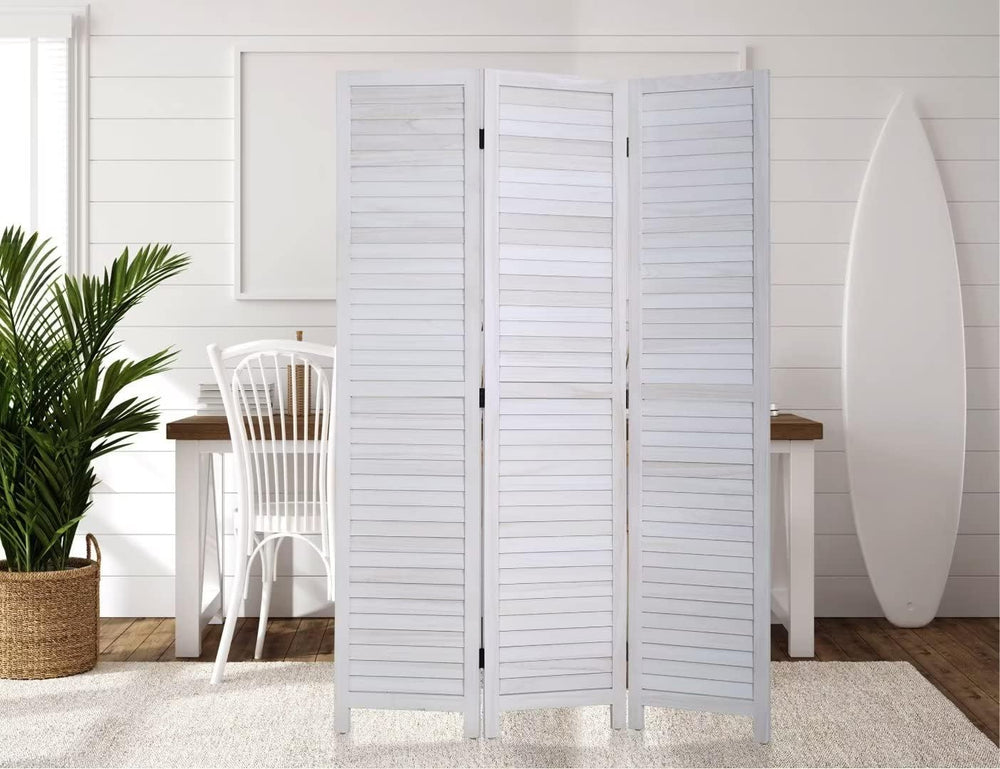 3-Panel Room Divider, 67" Tall Folding Privacy Screen with Louvered Wood...