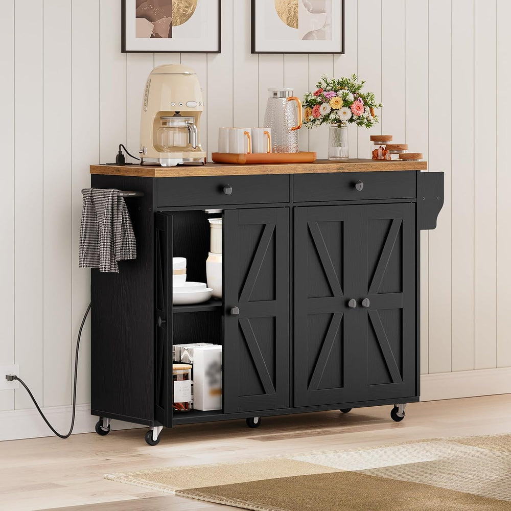 HOOBRO Kitchen Island with Power Outlet, Rolling Kitchen Island with Storage,...