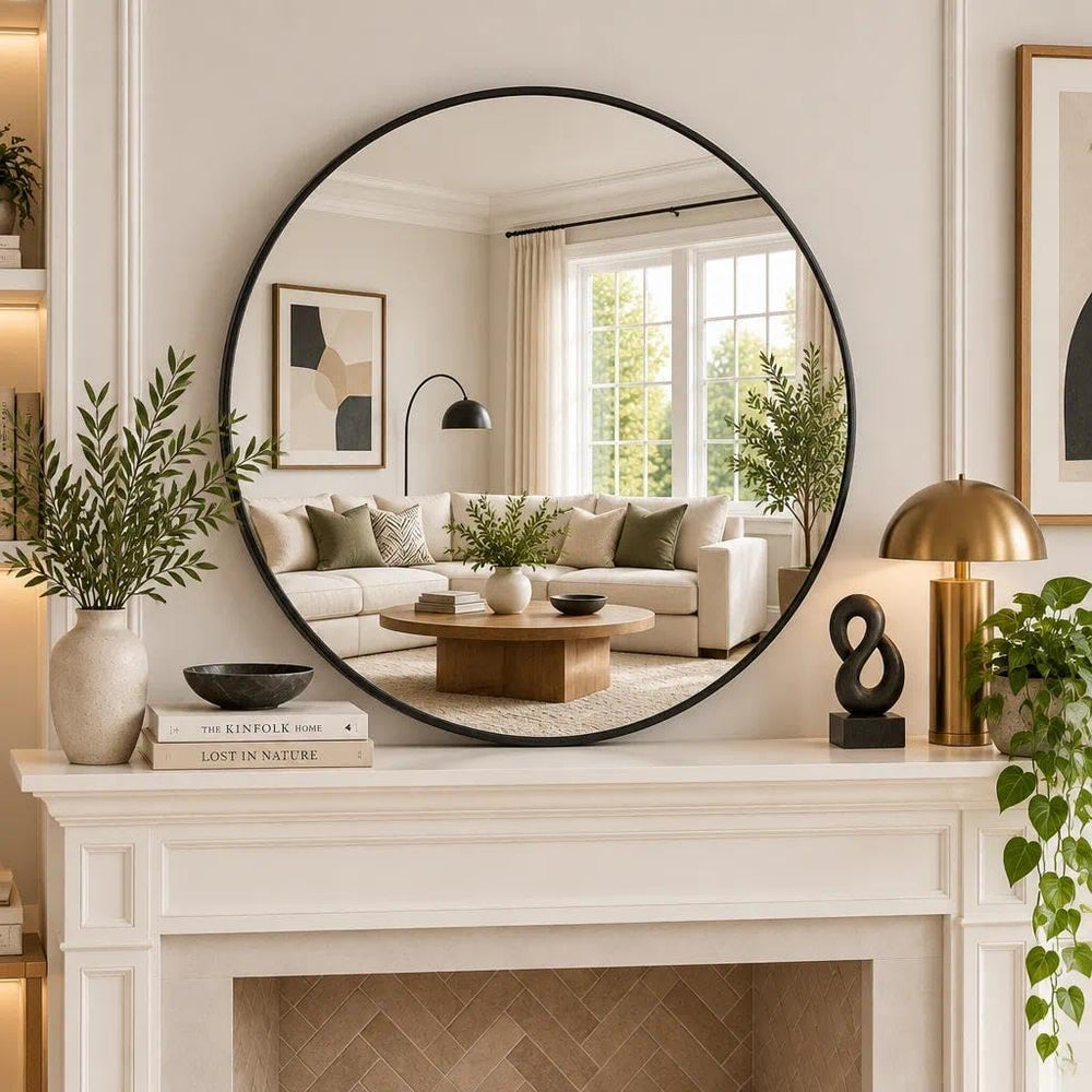 BEAUTYPEAK 20 Inch Round Mirror, Metal Frame Circle Mirror, Black
