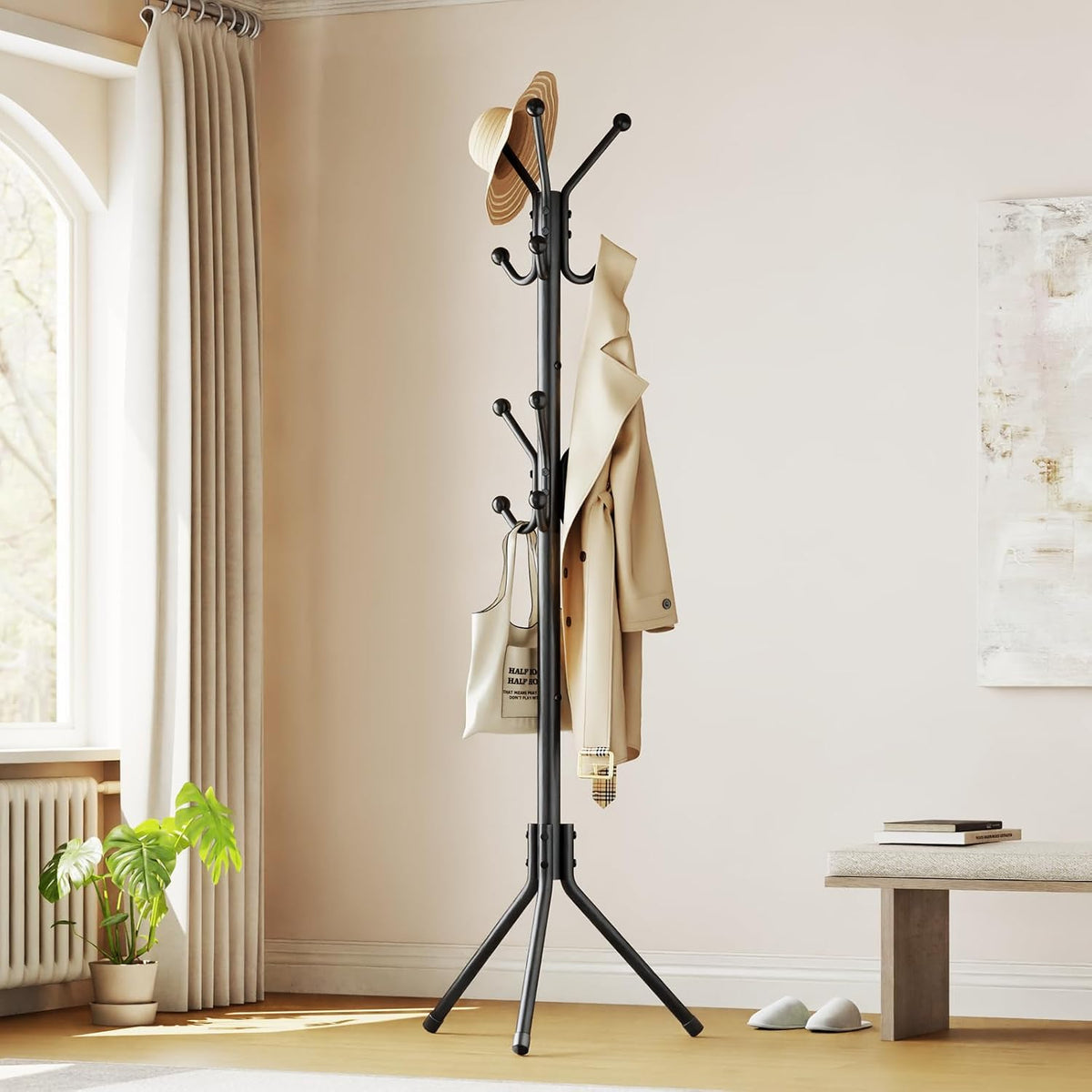 HYSEYY Coat Rack Freestanding,Metal Coat Tree for Entryway with 12 Hooks