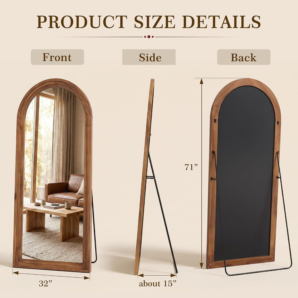 71"x32" Arched Full Length Mirror, Large Wood Floor Mirror, Brown