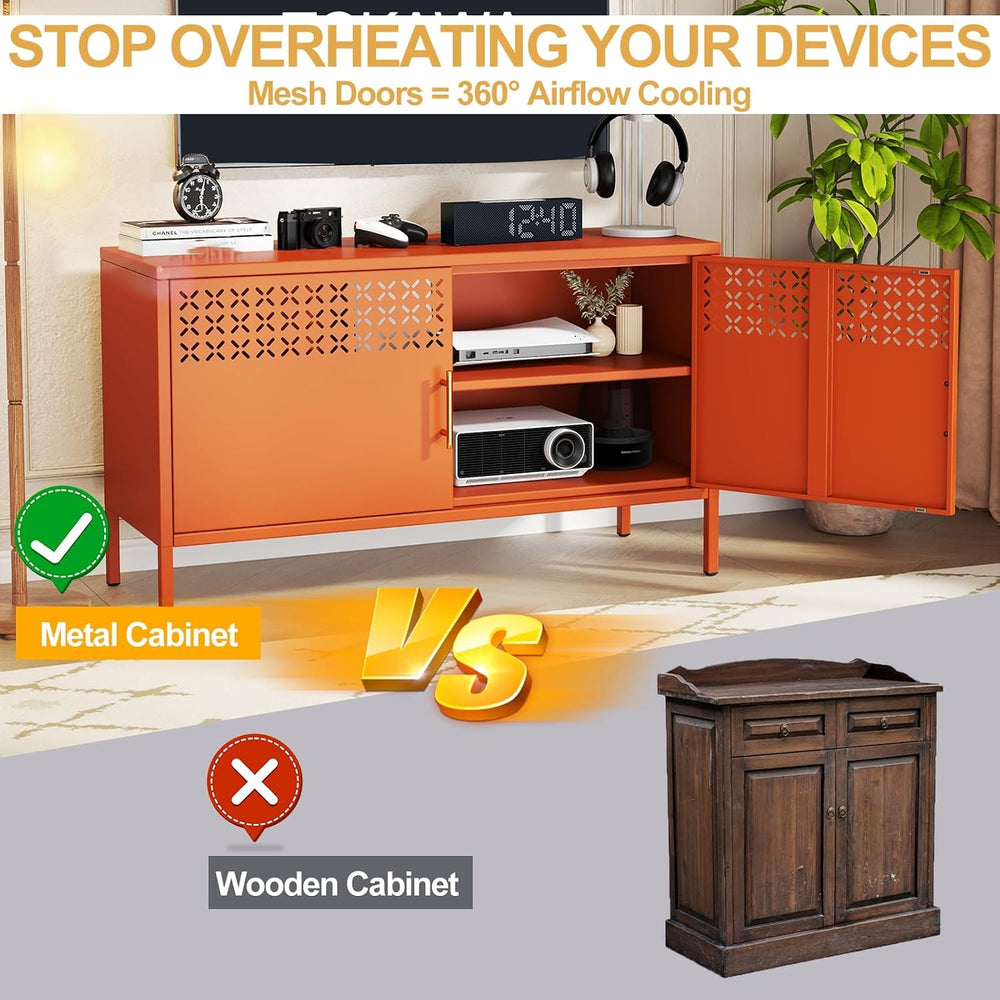 Metal Locker Cabinet Short, 2-Door Storage Cabinets with Adjustable Shelf, Ma...