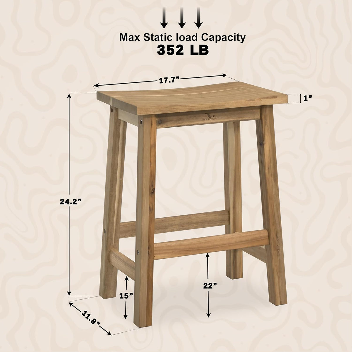 VICTORY RELAX Wooden Counter Stool - Set of 2 Backless Design with Ergonomic Saddle Seat - Light Natural Acacia Wood Kitchen & Bar Stool - Space-Saving Seating & Decor, 24 Inch Height