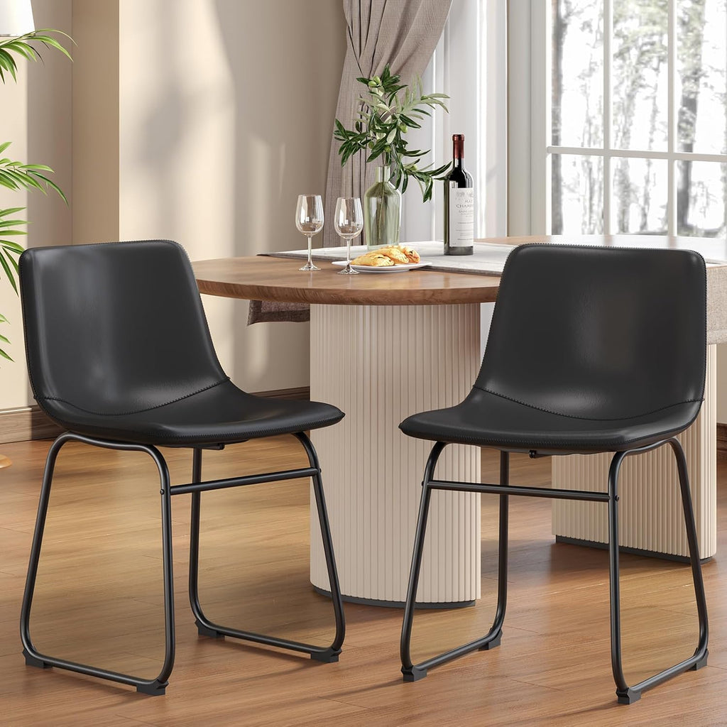 Dining Chairs Set of 2, 18in PU Leather Modern Kitchen Chairs, Black