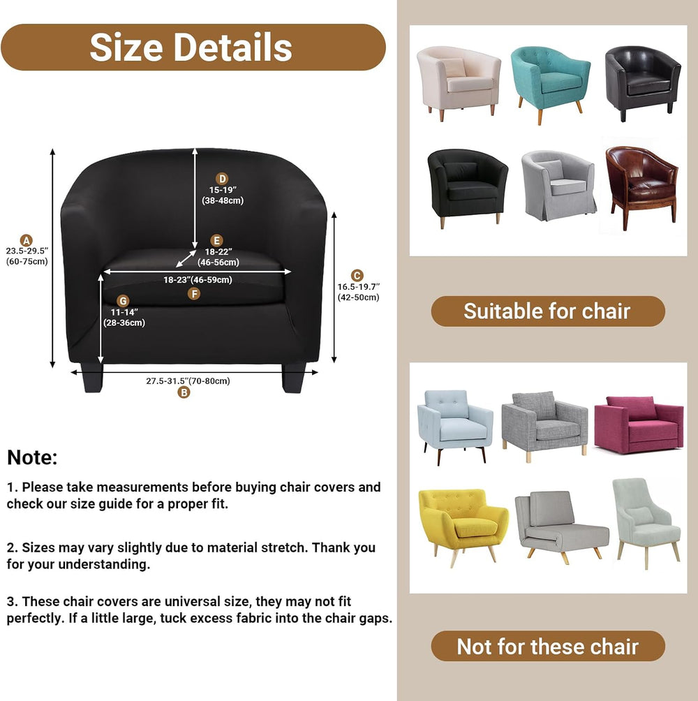 Club Chair Slipcover, Stretch Black Tub Barrel Chair Covers Slipcovers 2 Piec...