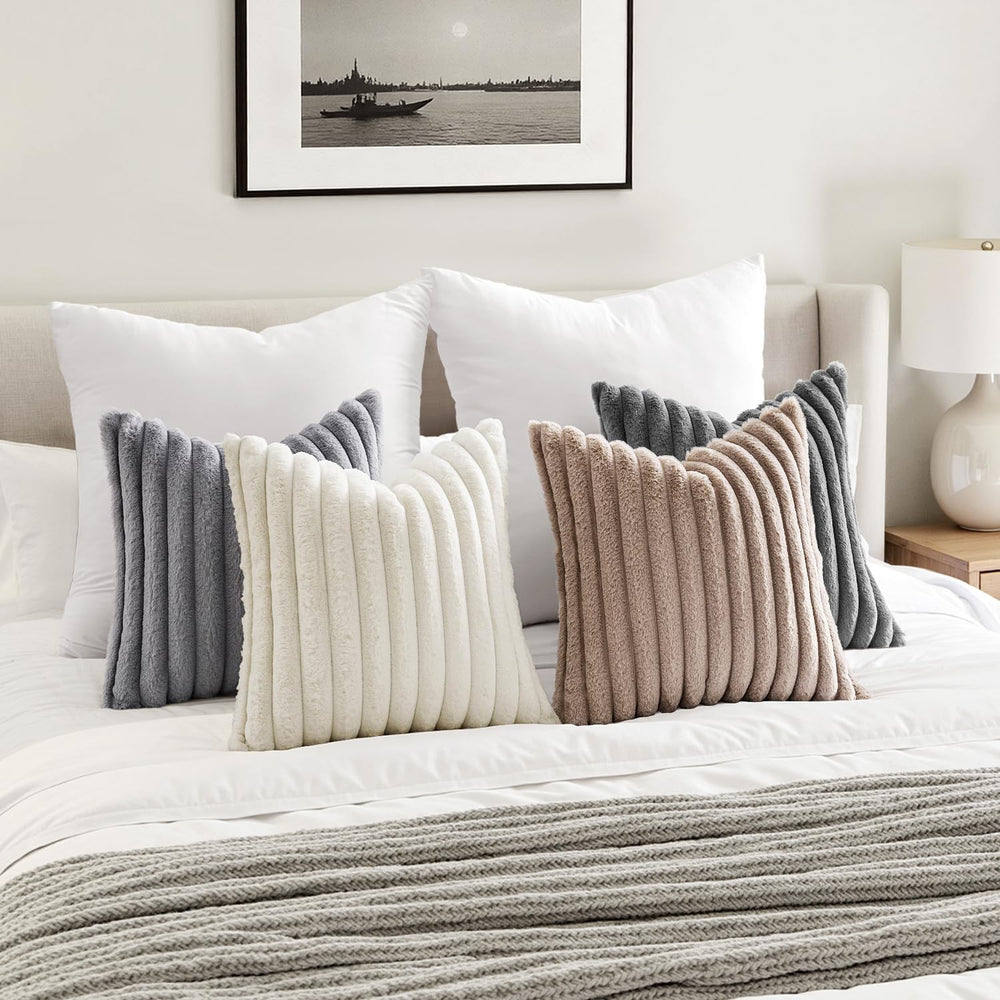 MIULEE Faux Fur Plush Decorative Throw Pillow Covers 18x18, Grey Taupe