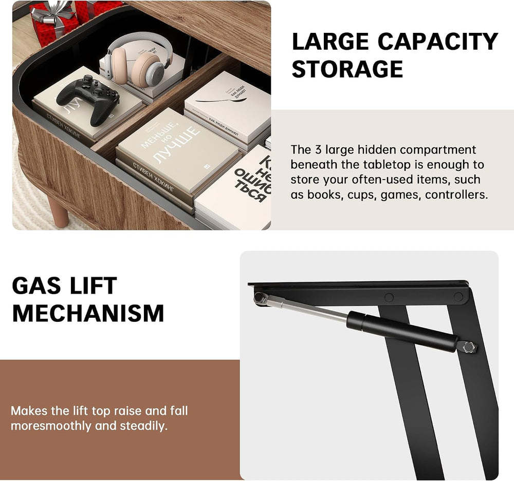 Coffee Table, Fluted Lift Top Coffee Tables for Living Room, Center Tables wi...