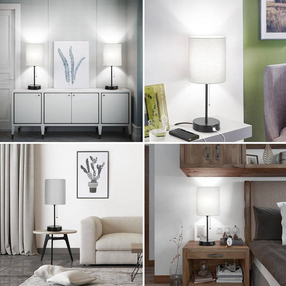 17.3'' Table Lamps Nightstand Set of 2 with 2 USB & AC Outlet, Grey