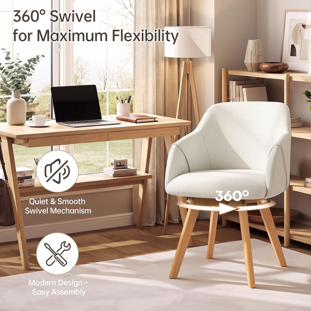 Swivel Dining Chairs Set of 4 with Arms and Wood Legs, Beige